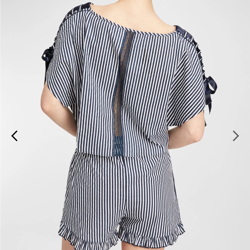 NWT Morgan Lane Gina Nessa Striped Ruffle-Trim Pajama Set - Picture 4 of 12
